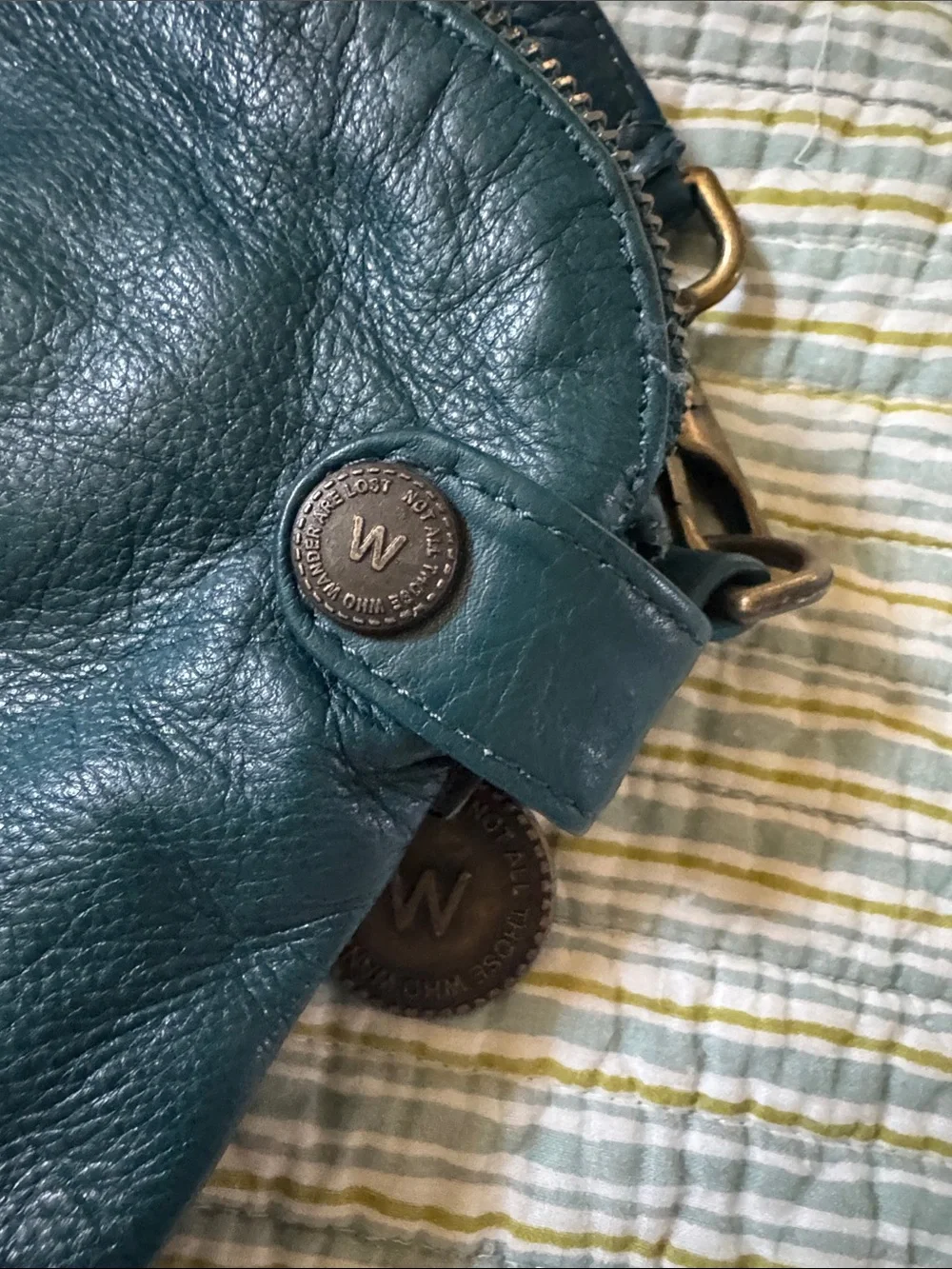 Leather Crossbody Bag in Teal with Adjustable Strap